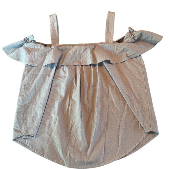 NWOT Maeve Blue & White Striped Off-Shoulder Top With Buttons Womens Size 10 - Picture 2 of 9